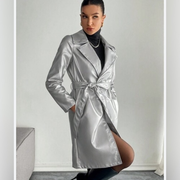 White House Black Market Jackets & Blazers - White House Black Market Silver Trench Coat
